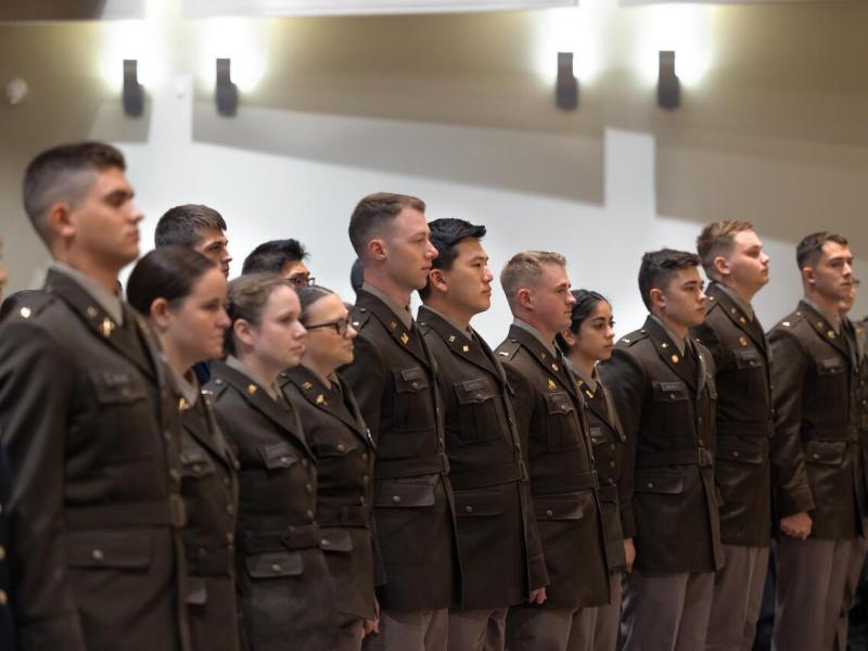 ROTC Commissioning ceremony in Statler Auditorium.